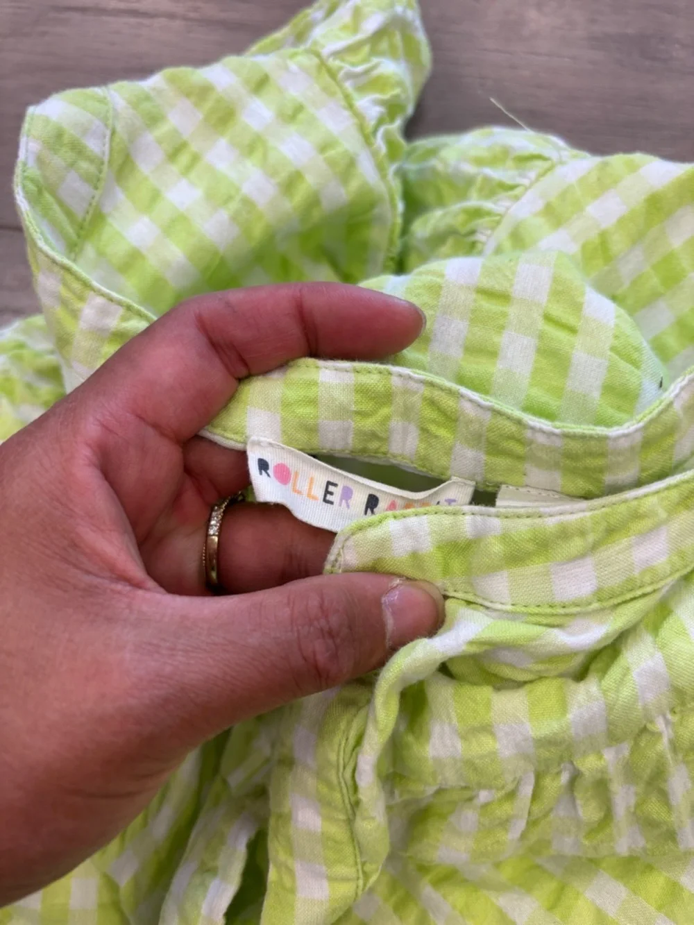 Roller Rabbit Lime Gingham Ruffle Mini Dress - Picture 9 of 10